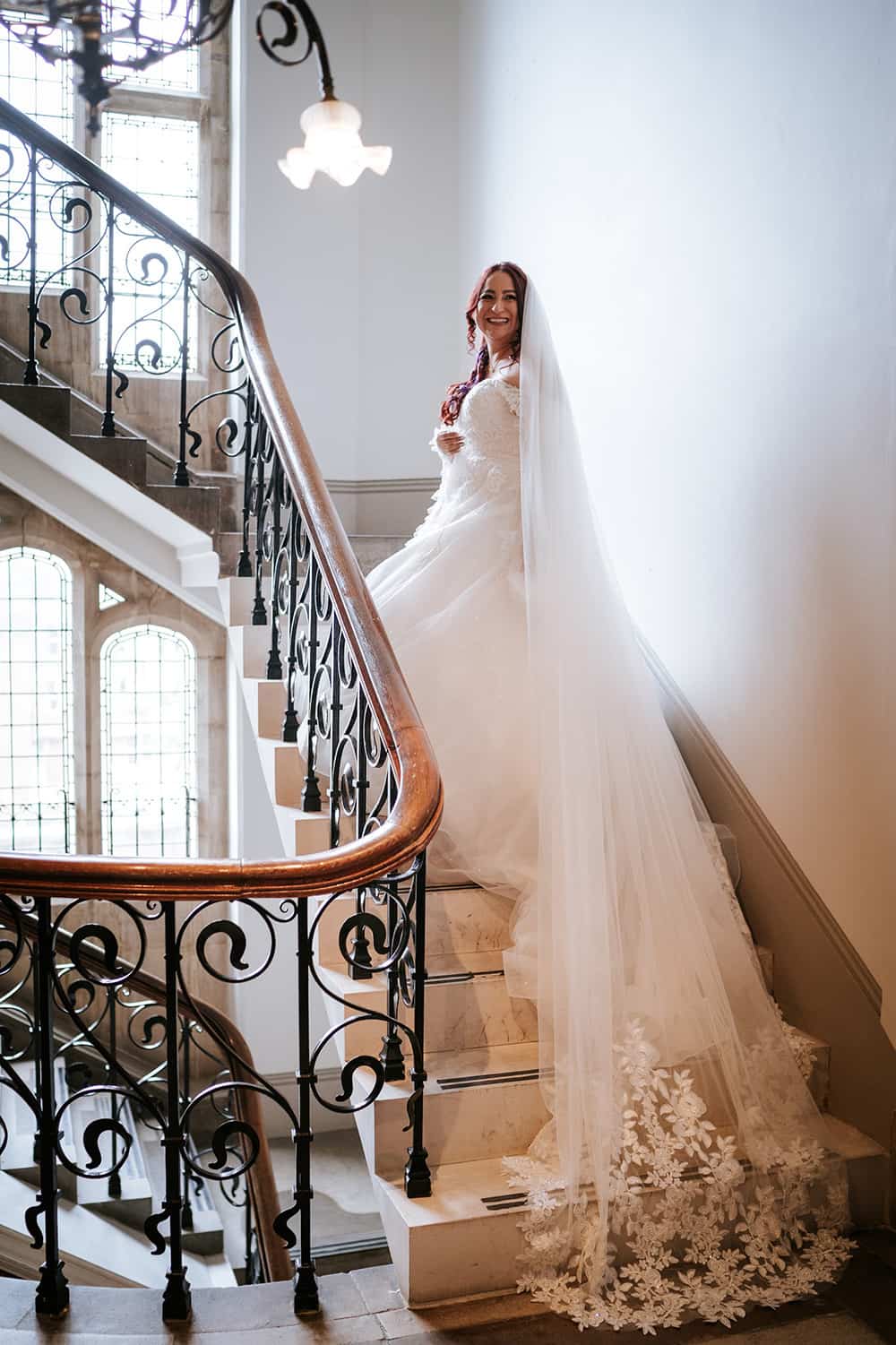 Outdoor bridal portrait with glowing makeup