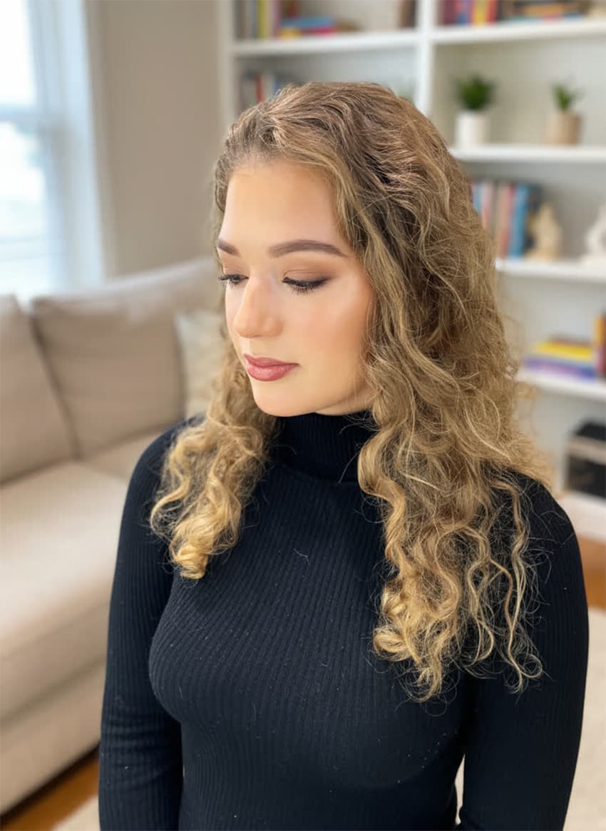 Beautiful Lydia in her silk prom dress with natural makeup